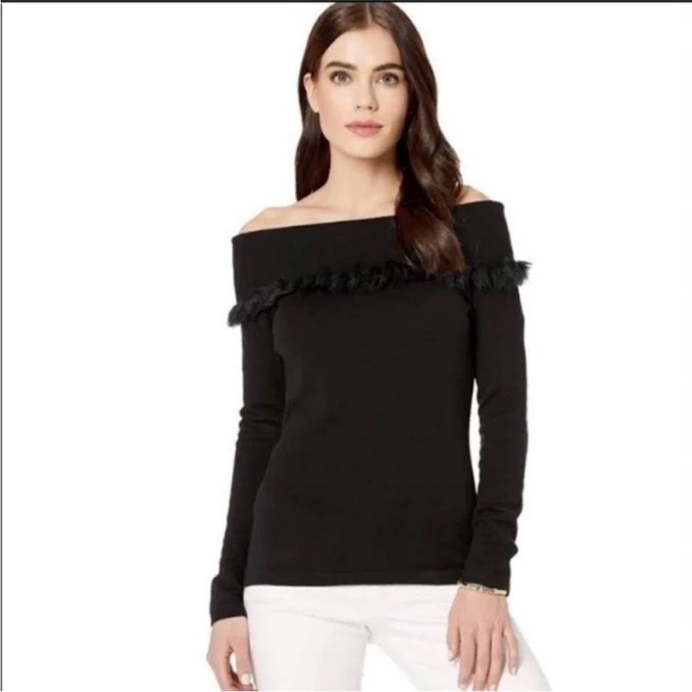 Elegant Lilly Pulitzer Black Off-Shoulder Sweater